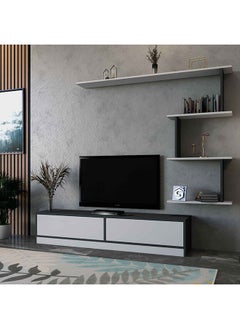 Small white and gray TV table - 160 cm - ahenk 30x160x34 cm