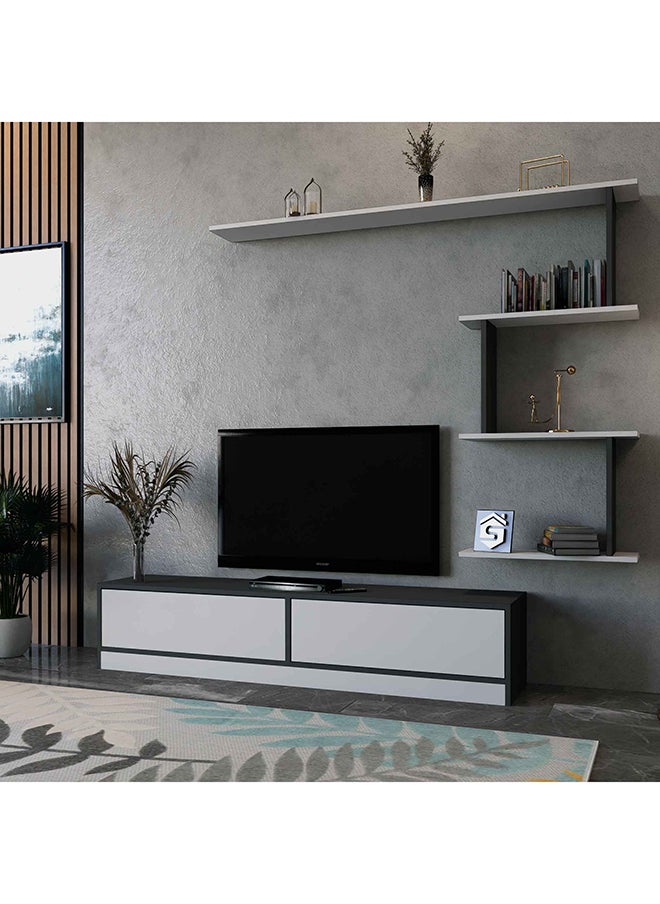 Stylish Home - Small white and gray TV table - 160 cm - ahenk 30x160x34 cm - Image 1