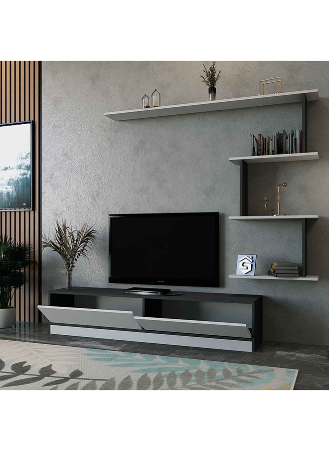 Stylish Home - Small white and gray TV table - 160 cm - ahenk 30x160x34 cm - Image 1