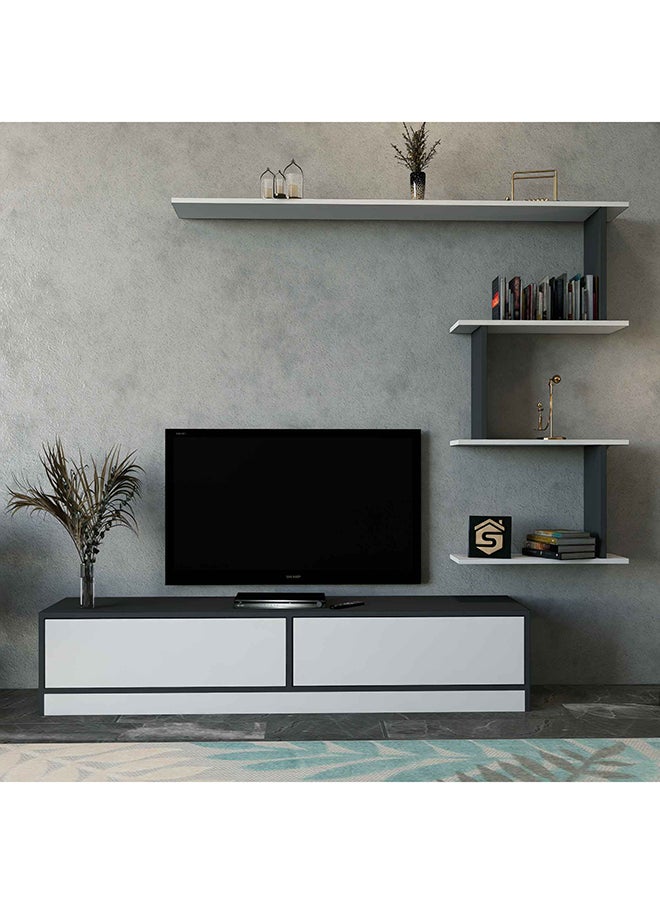 Stylish Home - Small white and gray TV table - 160 cm - ahenk 30x160x34 cm - Image 1