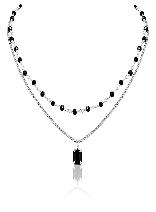 xinxingin Gothic Jewellery, Black Necklace for Women with Moon Pendant, Layered Necklace for Gothic Fashion and Night Out Occasions, 36cm+5cm Adjustable Length - Image 1