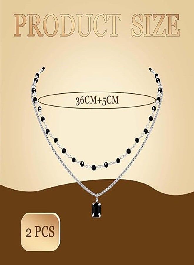xinxingin Gothic Jewellery, Black Necklace for Women with Moon Pendant, Layered Necklace for Gothic Fashion and Night Out Occasions, 36cm+5cm Adjustable Length - Image 2