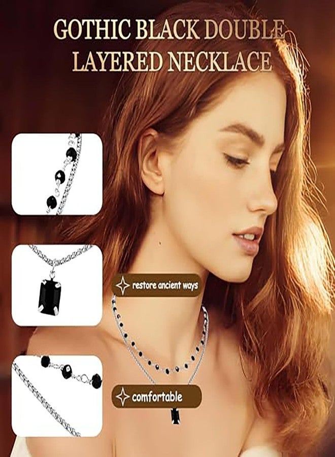 xinxingin Gothic Jewellery, Black Necklace for Women with Moon Pendant, Layered Necklace for Gothic Fashion and Night Out Occasions, 36cm+5cm Adjustable Length - Image 3