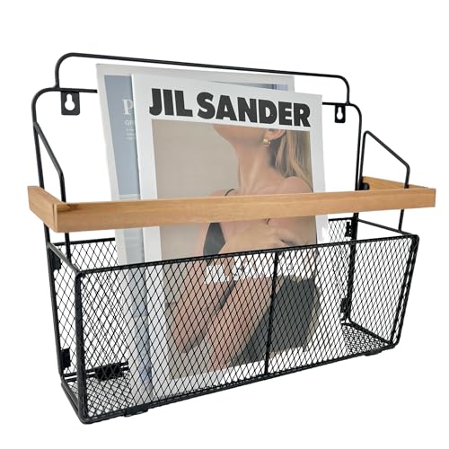 Pubgeer Wall Mounted Magazine Holder WoodenTrim Wall File Organizer Hanging Magazine Rack File Organizer for Entryway Living Room Kids room and Office Hanging Mail Organizer - Image 1