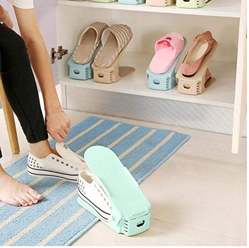 skyzone Shoe Holder Plastic Double Deck Space Saving Rack Stand for Closet Organization Folding Slots Adjustable Organizer for Sandals Slipper Heels Pack Of 6 - Image 2