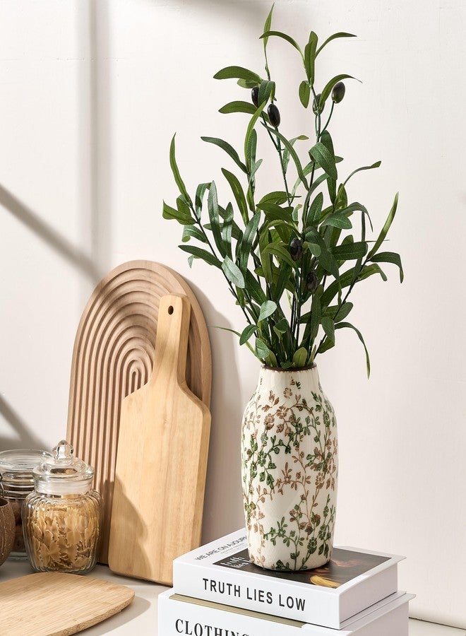 SIDUCAL Ceramic Green and Beige Antique Vase, 7 Inch Retro Ice Cracked Chinoiserie Floral Vase, Rustic Farmhouse Vases for Home Decor, Bookshelf, Office, Garden, Chinoiserie Decor, Tuscan Decor - Image 2