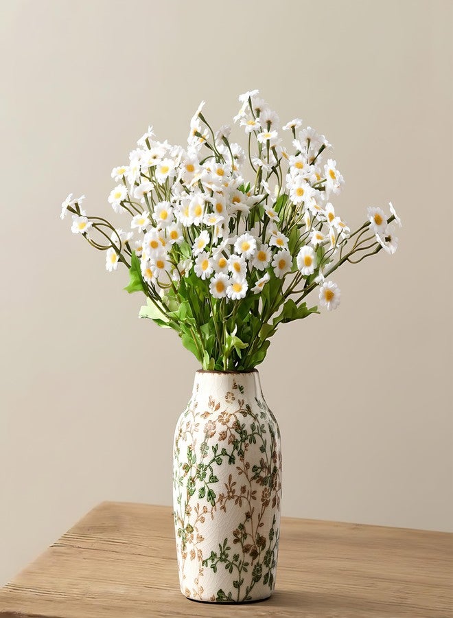 SIDUCAL Ceramic Green and Beige Antique Vase, 7 Inch Retro Ice Cracked Chinoiserie Floral Vase, Rustic Farmhouse Vases for Home Decor, Bookshelf, Office, Garden, Chinoiserie Decor, Tuscan Decor - Image 1