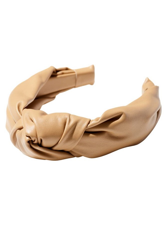 Bellefixe London Vegan Leather Knotted Headband (Camel) Premium Vegan Leather - Image 2
