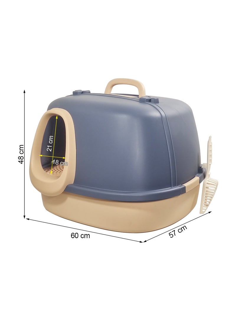 MAJIBAO Cat toilet, Cat Litter Box With Cat Scoop, Large Indoor Cats Toilet, Tunnel design, Easy Clean & Deodorant Filter, Portable Cat Litter with Pedal Design (Navy-Blue)  - Image 2
