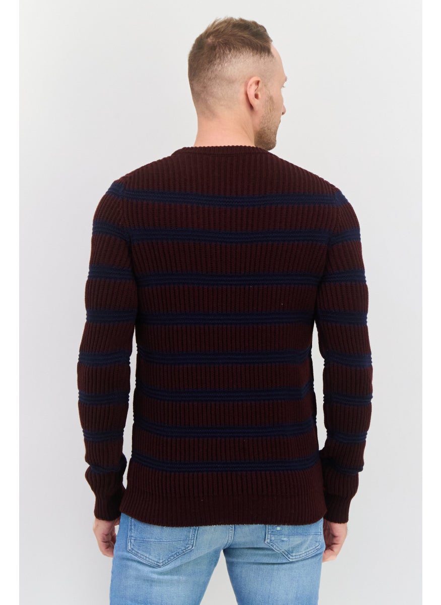 TRUSSARDI JEANS Men Crew Neck Crochet Long Sleeves Sweater, Merlot red  - Image 3