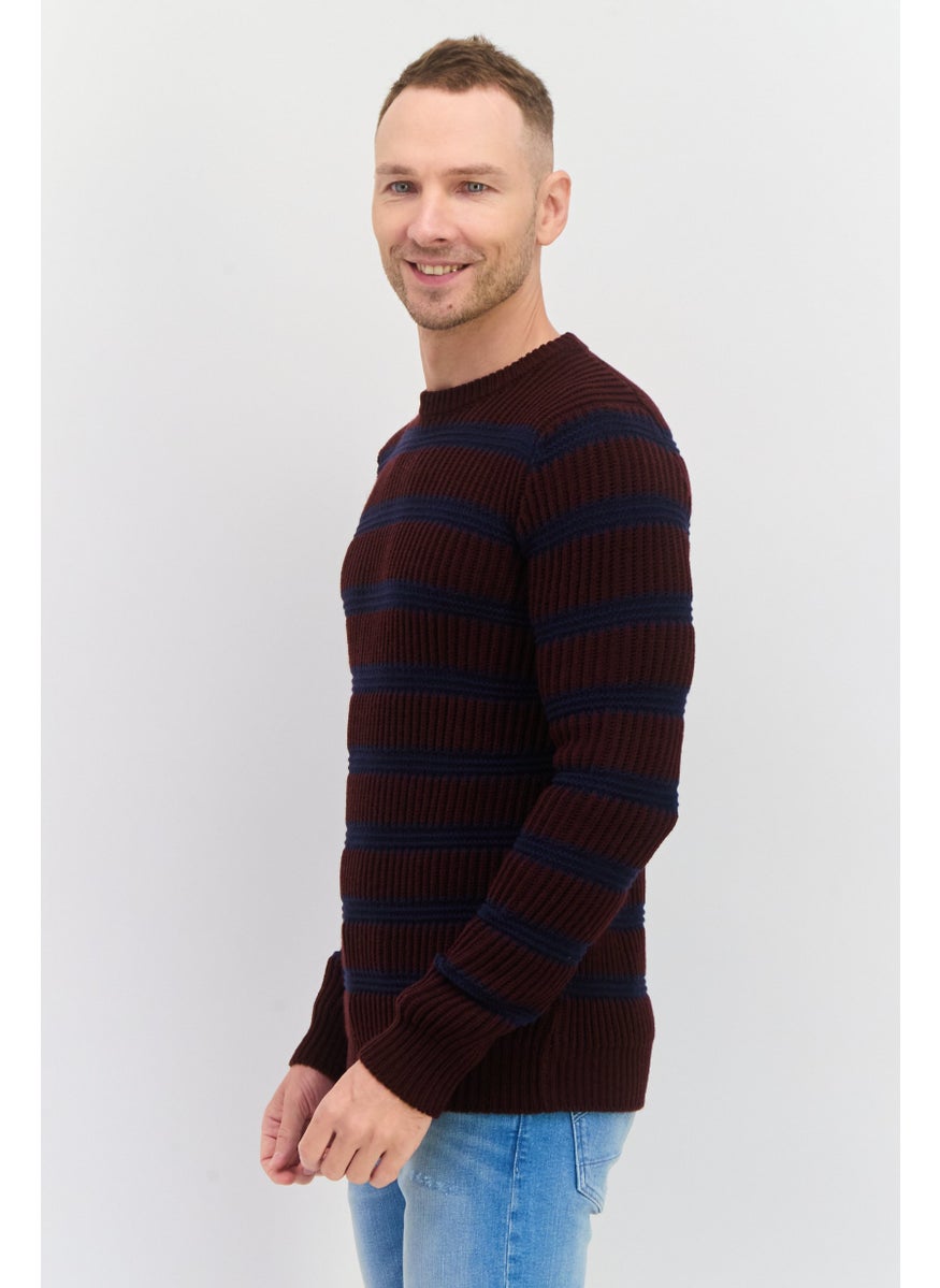 TRUSSARDI JEANS Men Crew Neck Crochet Long Sleeves Sweater, Merlot red  - Image 2
