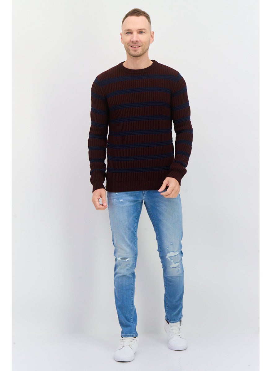 TRUSSARDI JEANS Men Crew Neck Crochet Long Sleeves Sweater, Merlot red  - Image 4