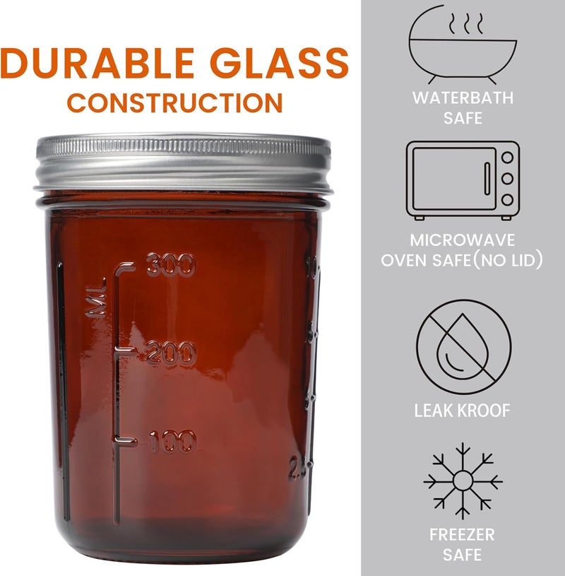 KORCCI Amber Glass Mason Jars 16oz - 6 Pcs Wide Mouth Mason Jars With Lids And Bands. Empty Candle Jar, Food Storage Containers, Canning Jar For Canning, Fermenting, Pickling, Jar Décor. - Image 3