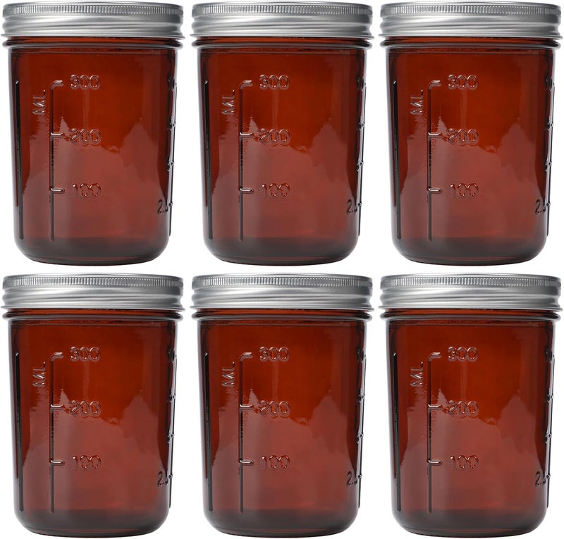 KORCCI Amber Glass Mason Jars 16oz - 6 Pcs Wide Mouth Mason Jars With Lids And Bands. Empty Candle Jar, Food Storage Containers, Canning Jar For Canning, Fermenting, Pickling, Jar Décor. - Image 1
