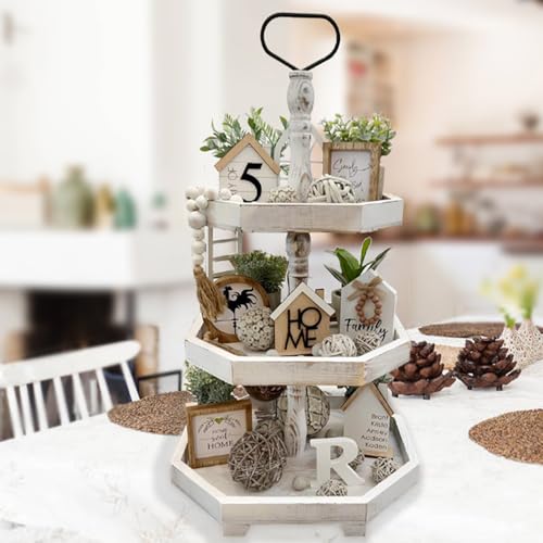 MRPAPA 3 Tiered Tray Stand - Large Farmhouse Kitchen Decor with Easy Assembly, 3 Tier Rustic Decorative Trays, Wood Cupcake Stand,Versatile 3-Tiered Organizer for Home Decor - Image 1