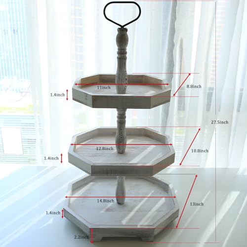 MRPAPA 3 Tiered Tray Stand - Large Farmhouse Kitchen Decor with Easy Assembly, 3 Tier Rustic Decorative Trays, Wood Cupcake Stand,Versatile 3-Tiered Organizer for Home Decor - Image 5
