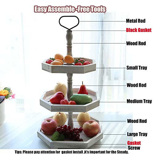 MRPAPA 3 Tiered Tray Stand - Large Farmhouse Kitchen Decor with Easy Assembly, 3 Tier Rustic Decorative Trays, Wood Cupcake Stand,Versatile 3-Tiered Organizer for Home Decor - Image 3