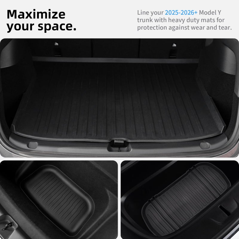 CYBERBEANS All Weather Cargo Liners for New 2025 2026 Tesla Model Y Juniper Trunk Mat with Front and Rear Frunk Trunk Tray Mats Protector Anti-Slip TPE Accessories (3PCS) - Image 4