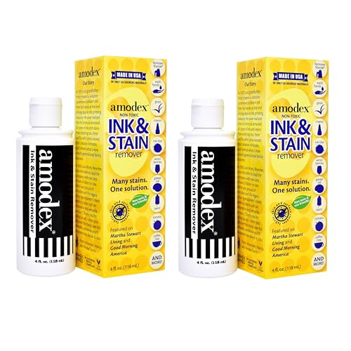 Amodex Ink & Stain Remover for Clothes, Leather and Skin - Removes Ink, Ballpoint, Sharpie, Grease and More, Works on Set-in Stains, Gentle but Powerful, 4oz/120ml Bottle (Pack of 2) - Image 1