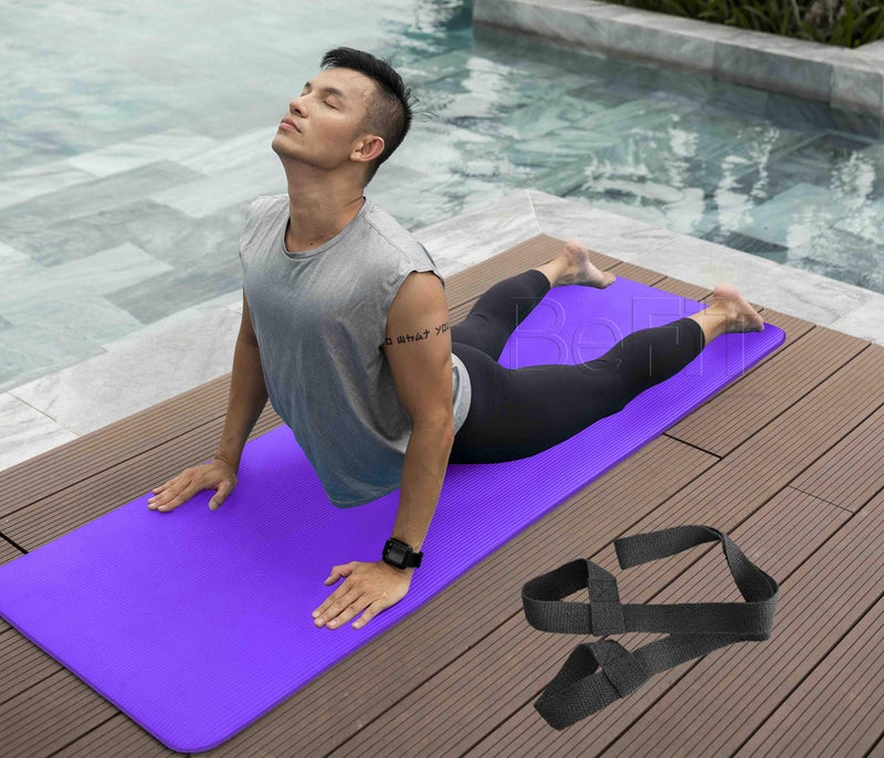BeFiT® 6mm Anti-Skid Yoga Mat for Gym Workout and Yoga Exercise with Carrying Strap (Purple) - Image 1
