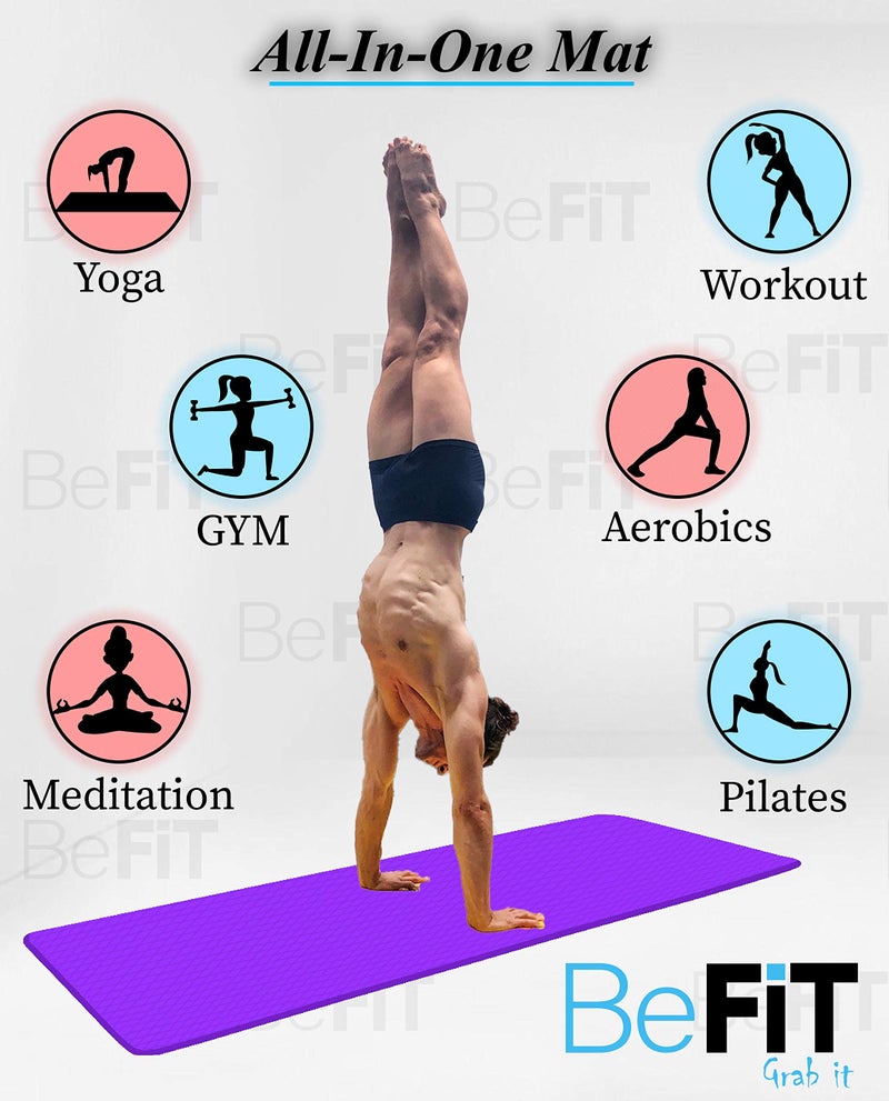 BeFiT® 6mm Anti-Skid Yoga Mat for Gym Workout and Yoga Exercise with Carrying Strap (Purple) - Image 5