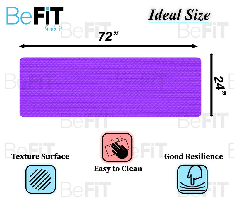 BeFiT® 6mm Anti-Skid Yoga Mat for Gym Workout and Yoga Exercise with Carrying Strap (Purple) - Image 3
