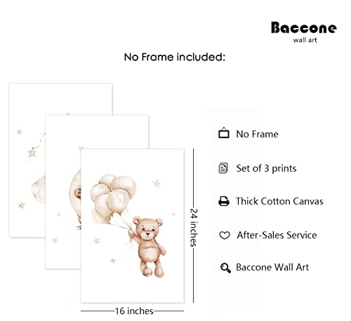 Baccone Bear Nursery Wall Art Decor Set of 3 Teddy Bear Canvas Wall Art Baby Boy Nursery Decor Prints Neutral Pictures Moon Star Cloud Print for Girls Children Room 16x24 Inch Unframed - Image 3