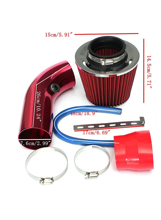 64-76mm/3'' Universal Car Cold Air Intake Filter Induction Pipe Power Flow Hose System