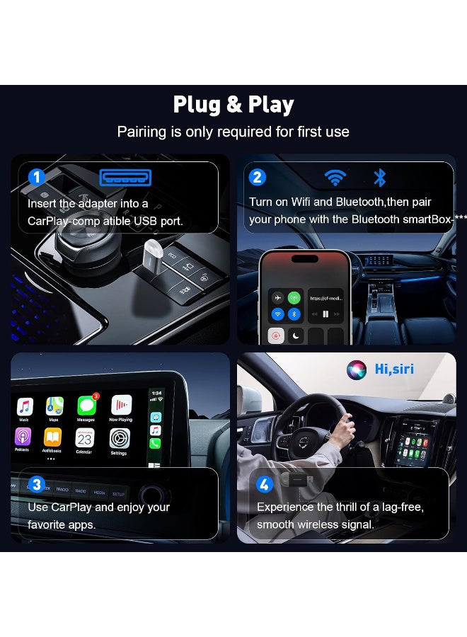 محول CarPlay لاسلكي صغير لأجهزة Apple (ترقية 2024) يحول دونجل CarPlay السلكي إلى لاسلكي لأجهزة iPhone، وتوصيل وتشغيل CarPlay لاسلكيًا للسيارات من عام 2016 ولأجهزة Apple iOS 10+ وAndroid 11+ - Image 2
