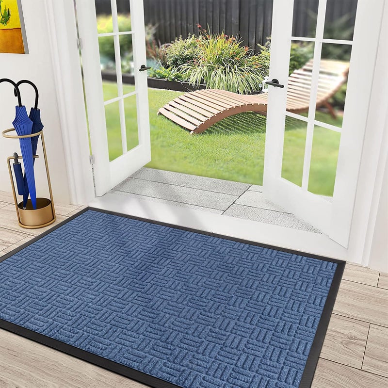 Mibao Front Door Mat Heavy Duty Durable Welcome Mat for Outdoor Indoor Dirt Trapper Waterproof Super Absorbent Door Mat for Entryway Outside Patio Porch 615 x 36 Blue