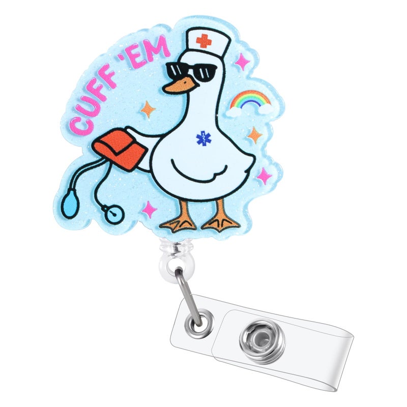 BEZTN Cuff 'Em Funny Goose Nurse Badge Reel, Cute Medical Badge Holder with Retractable Clip, Name Tag Work Badge Buddy for RN LPN CNA MA Nursing Student Doctor, Nurse Gifts - Image 1