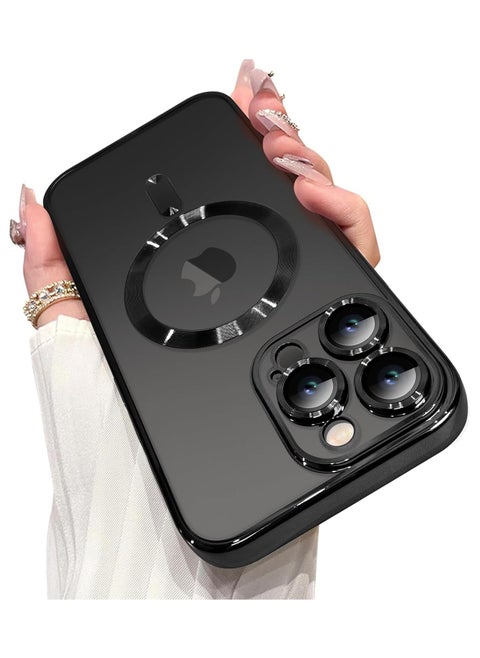 جراب مغناطيسي مصمم لهاتف iPhone 16 Pro Max [واقي عدسة كاميرا مدمج] [متوافق مع MagSafe] جراب شفاف رفيع ومضاد للخدش ومضاد للصدمات من مادة TPU الناعمة للنساء والرجال - أسود