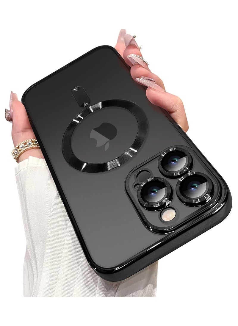 جراب مغناطيسي مصمم لهاتف iPhone 16 Pro Max [واقي عدسة كاميرا مدمج] [متوافق مع MagSafe] جراب شفاف رفيع ومضاد للخدش ومضاد للصدمات من مادة TPU الناعمة للنساء والرجال - أسود