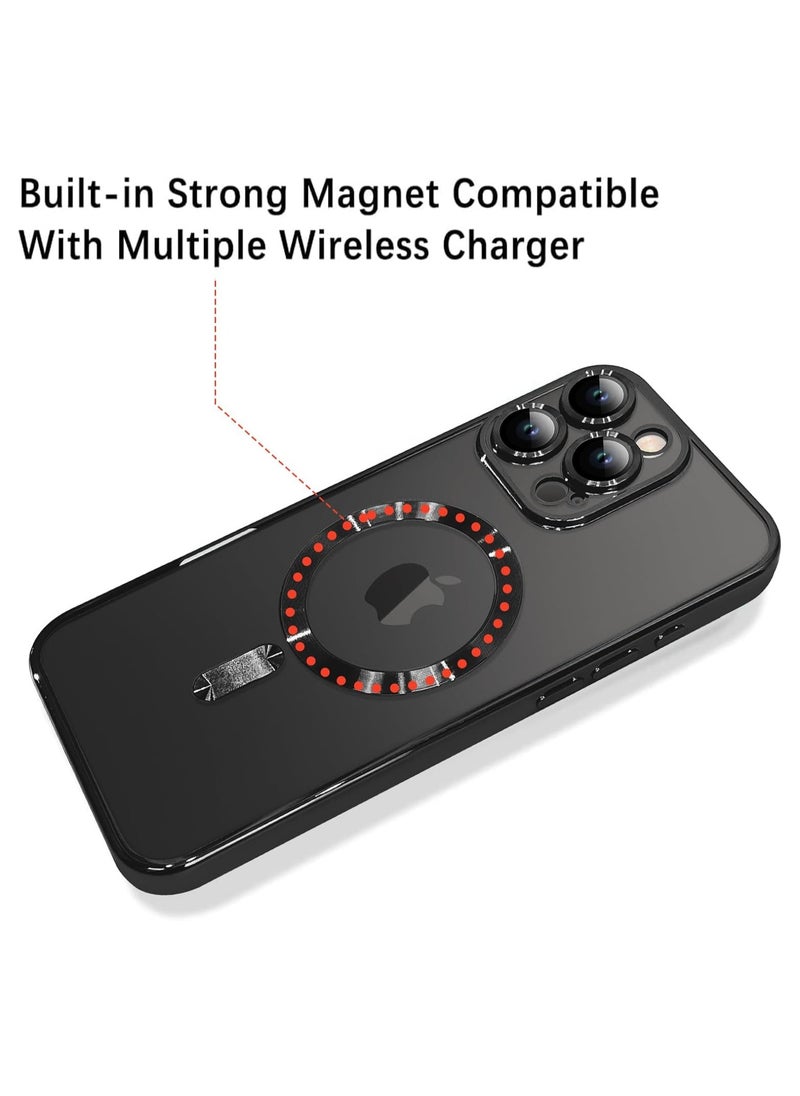 جراب مغناطيسي مصمم لهاتف iPhone 16 Pro Max [واقي عدسة كاميرا مدمج] [متوافق مع MagSafe] جراب شفاف رفيع ومضاد للخدش ومضاد للصدمات من مادة TPU الناعمة للنساء والرجال - أسود