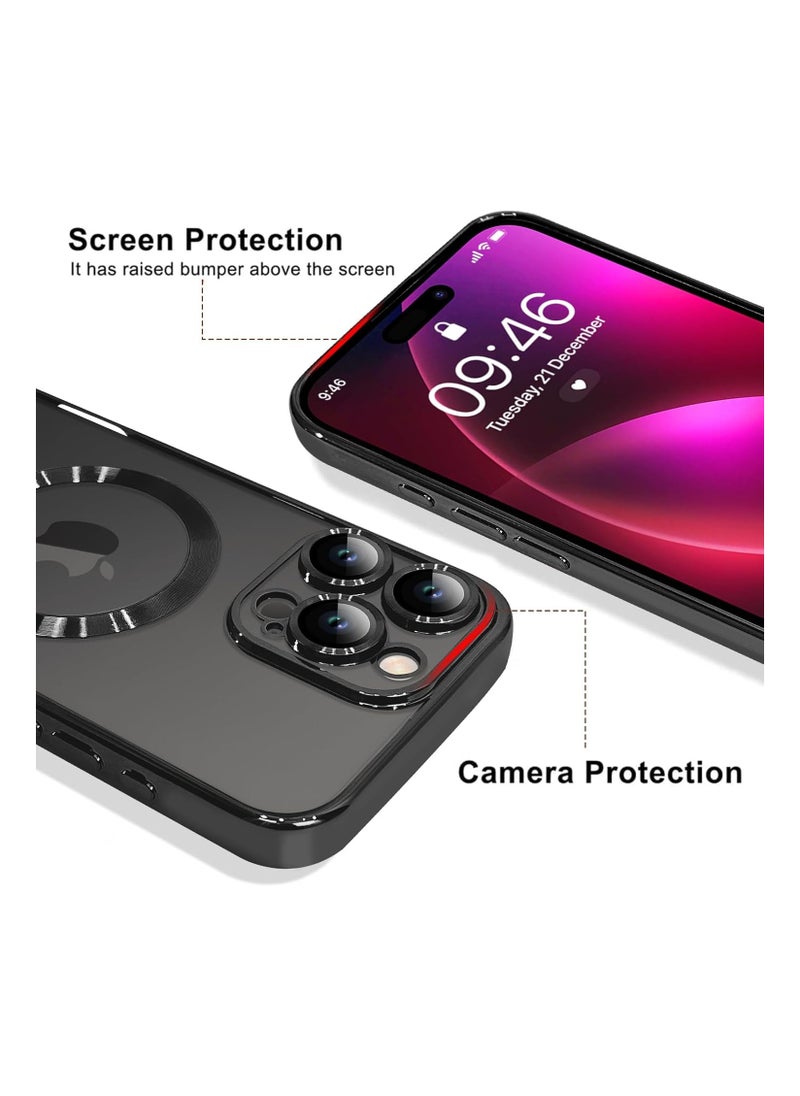 جراب مغناطيسي مصمم لهاتف iPhone 16 Pro Max [واقي عدسة كاميرا مدمج] [متوافق مع MagSafe] جراب شفاف رفيع ومضاد للخدش ومضاد للصدمات من مادة TPU الناعمة للنساء والرجال - أسود