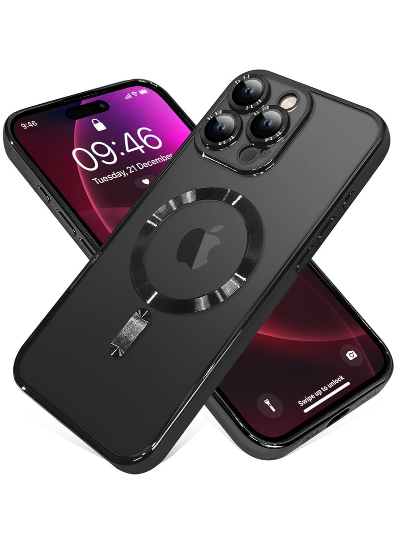 جراب مغناطيسي مصمم لهاتف iPhone 16 Pro Max [واقي عدسة كاميرا مدمج] [متوافق مع MagSafe] جراب شفاف رفيع ومضاد للخدش ومضاد للصدمات من مادة TPU الناعمة للنساء والرجال - أسود