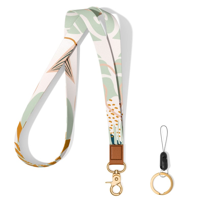 Hsxnam Neck Lanyard Key Chain, Long Lanyard Strap Keychain Holder for Women Men Car Keys ID Badges Card Wallet Phone Camera, Boho Plants - Image 1