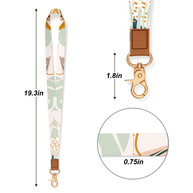 Hsxnam Neck Lanyard Key Chain, Long Lanyard Strap Keychain Holder for Women Men Car Keys ID Badges Card Wallet Phone Camera, Boho Plants - Image 2
