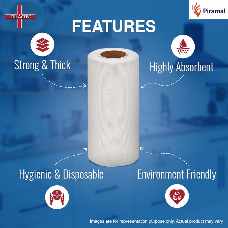 TRI-ACTIV Washable & Reusable Kitchen Towel Roll | 80 Pulls per Roll, 240 Sheets Pack of 3 | Highly Absorbent Kitchen Tissue Roll | Non Woven Fabric | Better alternative to Paper Tissue Roll | White - Image 4