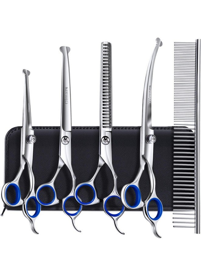 جيمارس مقص احترافي 6 في 1 من جيمارس مطلي بالتيتانيوم 4CR من الفولاذ المقاوم للصدأ للعناية بالكلاب مع طرف دائري آمن، مقص متين للعناية بالحيوانات الأليفة للكلاب والقطط والحيوانات الأخرى - Image 1