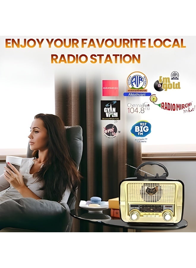 MD-1905BT 3-Band Bluetooth Radio and Speaker with USB, TF, AUX, and High-Sensitivity Antenna - Gold - Image 5