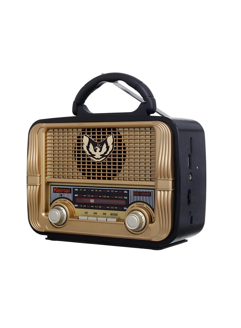 MD-1905BT 3-Band Bluetooth Radio and Speaker with USB, TF, AUX, and High-Sensitivity Antenna - Gold - Image 2