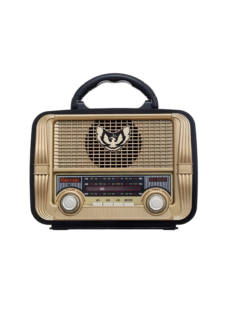 MD-1905BT 3-Band Bluetooth Radio and Speaker with USB, TF, AUX, and High-Sensitivity Antenna - Gold - Image 1