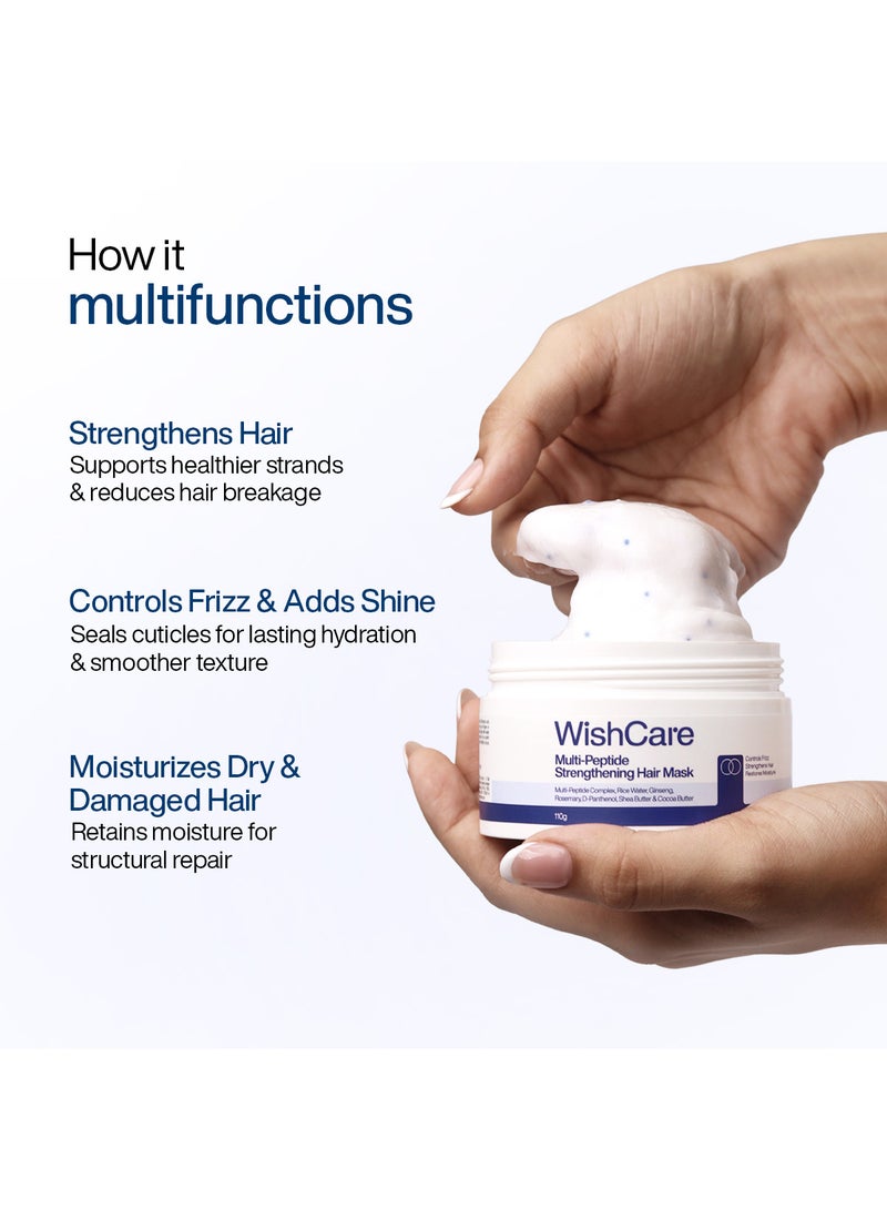 WishCare Strengthening Hair Mask for Frizzy, Dry & Damaged Hair, 110 ml | Multi-Peptide Hair Mask for Hairfall Control & Damage Repair, With Rice Water & Rosemary, Deep Conditioning & Moisturizing - Image 2