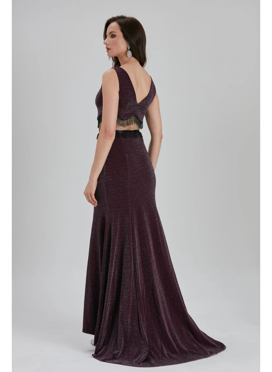 Neva Style Evening Dress with Tassel Detail Purple Evening Dress 36750MOR