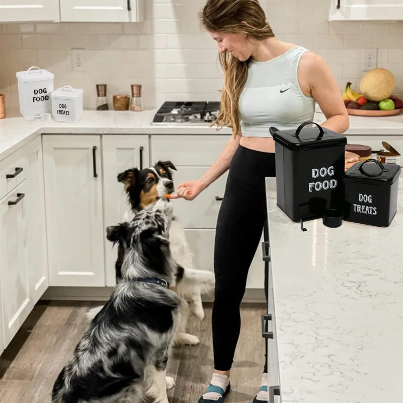 Morezi Dog Food storage Container Farmhouse Pet Food Treats holder with Lid and Scoop, Perfect Sturdy Canister Tins for Kitchen Countertop, Shelf, Great Gift for Pet Owners - Dog Food - Black - Image 2