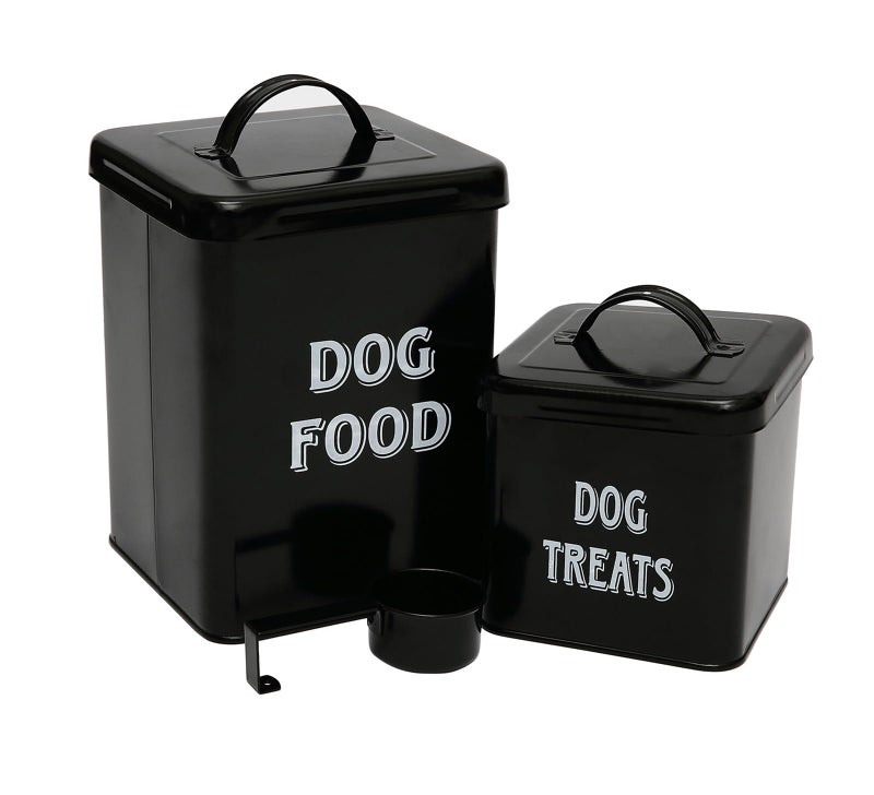 Morezi Dog Food storage Container Farmhouse Pet Food Treats holder with Lid and Scoop, Perfect Sturdy Canister Tins for Kitchen Countertop, Shelf, Great Gift for Pet Owners - Dog Food - Black - Image 1