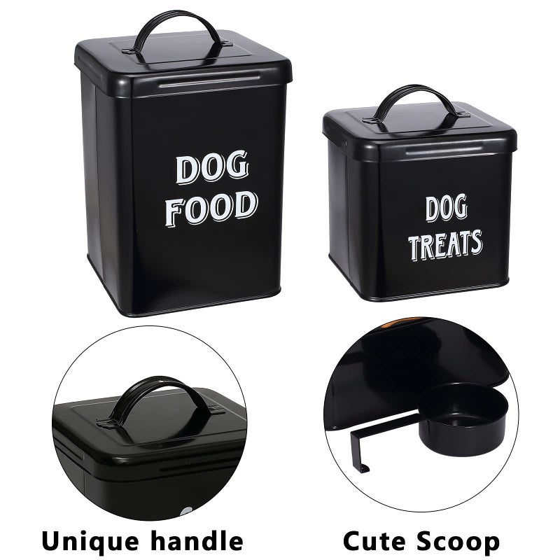 Morezi Dog Food storage Container Farmhouse Pet Food Treats holder with Lid and Scoop, Perfect Sturdy Canister Tins for Kitchen Countertop, Shelf, Great Gift for Pet Owners - Dog Food - Black - Image 4
