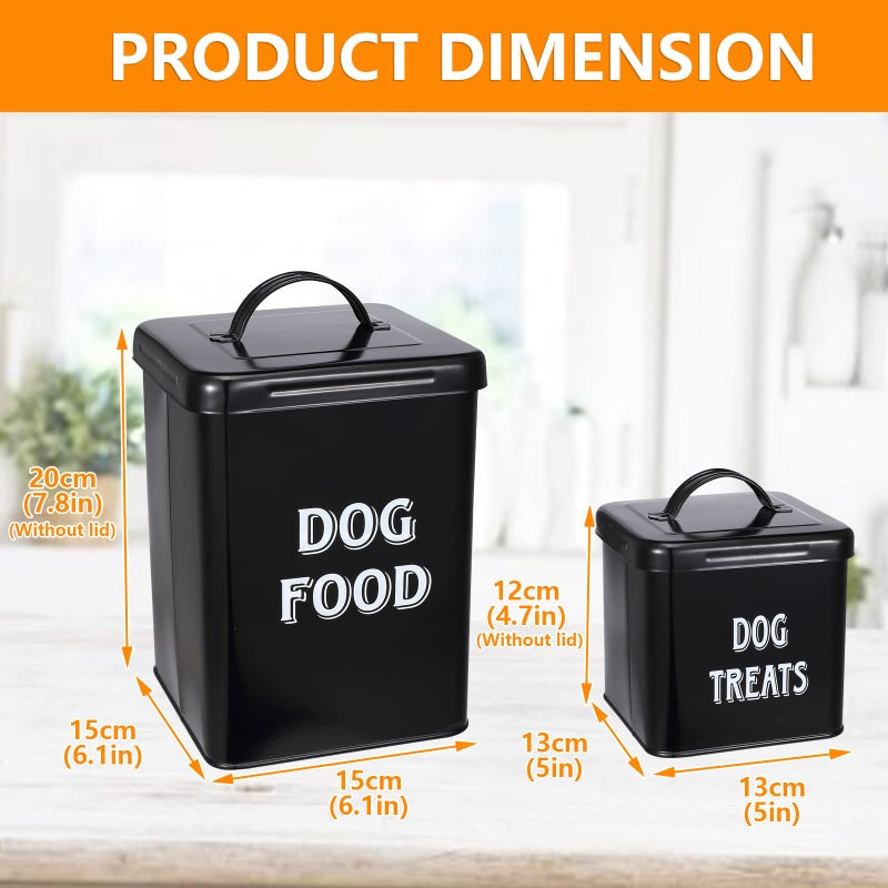 Morezi Dog Food storage Container Farmhouse Pet Food Treats holder with Lid and Scoop, Perfect Sturdy Canister Tins for Kitchen Countertop, Shelf, Great Gift for Pet Owners - Dog Food - Black - Image 3