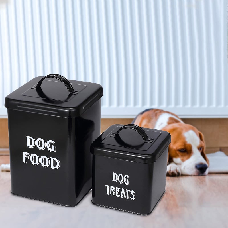 Morezi Dog Food storage Container Farmhouse Pet Food Treats holder with Lid and Scoop, Perfect Sturdy Canister Tins for Kitchen Countertop, Shelf, Great Gift for Pet Owners - Dog Food - Black - Image 5